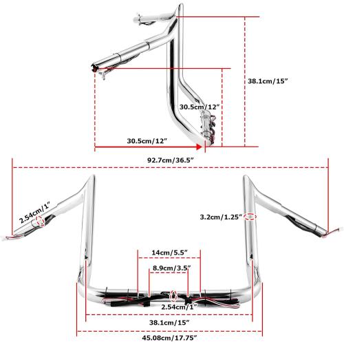 Mofun Chrome Pre-Wired Handlebar 1 1/4 Ape Hangers Meathook Ape Bar 12 Inch Compatible with Harley Touring Street Glide Electra Ultra Limited Tri Glide 2014-2020 2021 2022 2023