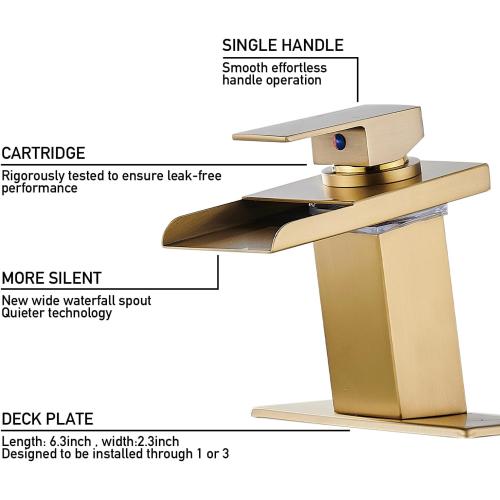 AVSIILE LED Bathroom Sink Faucet, Brushed Gold, Stainless Steel Spout