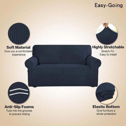 Easy-Going Stretch Couch Covers for Sofa Washable Large Dark Blue | 1-Piece Sofa Covers for 3 Cushion Couch Furniture Protector Couch Slipcover Soft with Bottom for Kids Pets