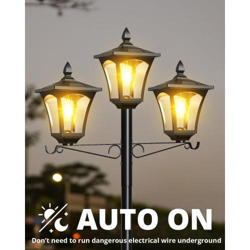3-Head Solar Lamp Post Light, 77 Metal Outdoor Lamp Post, 200 Lumens Waterproof Solar Outdoor Lights for Garden Driveway Backyard Porch Lawn