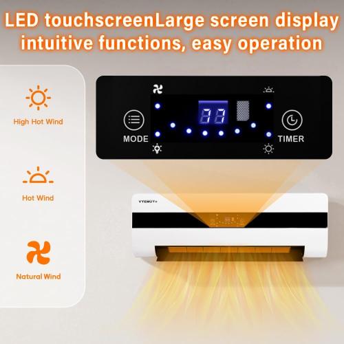 Electric Wall Heaters Space Heater for Indoor Use 1500W Fast Heating LED Display Adjustable Thermostat Room Heater with Remote Control 12H Timer Heater for Bedroom Office