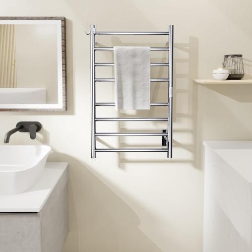 Wall Mounted Towel Warmer 8 Bars with Plug-in and Hardwired Options 3 Working Modes Mirror Polished Stainless Steel 21”W 34”H