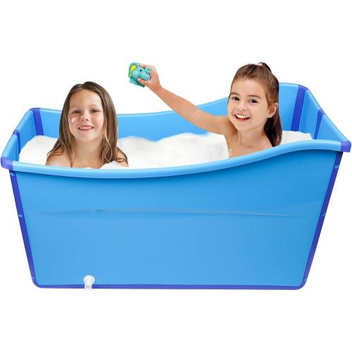 BLUE Large Size Portable Ice Bath Tub for Toddler Teenager Twins Pets and Small Adults, Foldable Ice Bath Tub for Both at Home and On The Go (Blue)