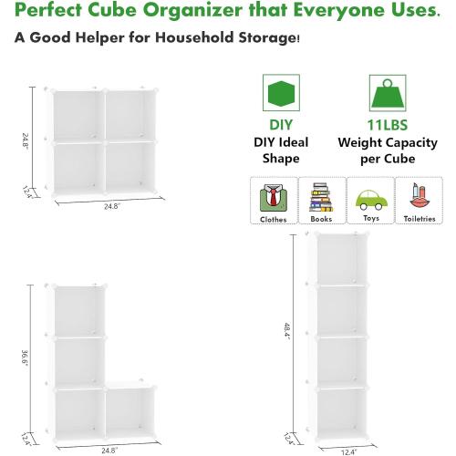 C&AHOME Cube Storage Organizer, 4-Cube Shelves Units, Closet Cabinet, DIY Plastic Modular Book Shelf Ideal for Bedroom, Living Room, Office, 24.8 L x 12.4 W x 24.8 H Milky UPCS04M