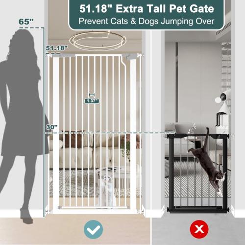 51.18 Extra Tall Cat Gate for Doorway 29.6-32.6 Width,Tall Baby Gate Cat Gate Extra Wide Cate Gate Safety,Extra Narrow Auto-Close for Indoor Stairs, Doorways, and Kitchen