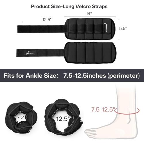 Sportneer Adjustable Ankle Weights 1 Pair 2 4 6 8 10 Lbs Leg Weight Straps for Women Men, Weighted Ankle Weights Set for Gym,Fitness, Workout,Walking, Jogging,1-5 lbs Each Ankle, 1 Pair 2-10 lbs