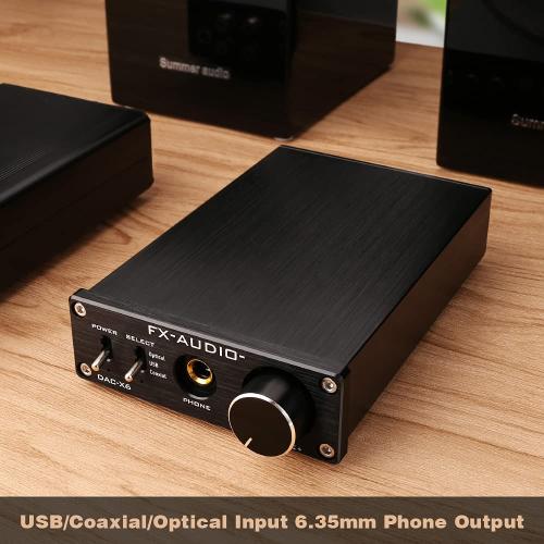 FX-Audio DAC-X6 Mini HiFi 2.0 Digital Audio Decoder DAC Input USB/Coaxial/Optical Output RCA/Headphone Amp 24Bit/96KHz DC12V(Silver)