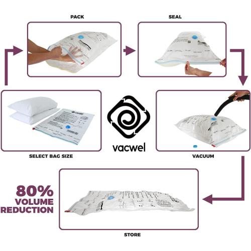 8-Pack Variety - Ziplock Vacuum Storage Bags for Clothes - Space Saver Bags for Packing Clothes - Vacuum Space Savers – 2xJumbo (43x30in)  2xLarge (32x21in)  4xMedium (28x20in)   Bonus Hand Pump