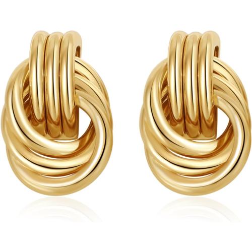 SHERLOVE Trendy Gold Plated Knot Earrings for Women Chunky Statement Drop Dangle Earrings Lightweight Hypoallergenic Fashion Accessories Gold Jewelry Gifts for Womens