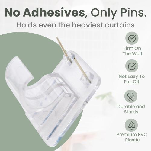 No Adhesive Heavy Duty Curtain Rod Holders with Wide Hook, 5X Stronger Than Adhesive Curtain Rod Hooks,Tension Curtain Rod Bracket for Wall with Pin Guide, Curtain Wall Mount (4 Pack, for 0.75 Rods)