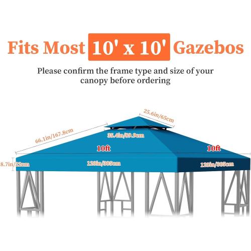 Gazebo Canopy Replacement 10x10ft Outdoor Shelter for Smaller Top Double Tiered Canopy Cover (Blue)