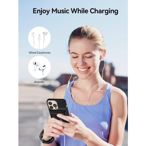 NEWDERY 10000mAh Battery Case for iPhone 14/14 Pro/13/13 Pro 6.1, Qi Wireless Charging & Wired Headset & Sync-Data Supported, Portable Protective Charger Cover (NOT for iPhone 14/13 Pro Max)