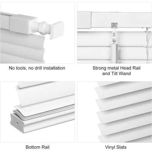 LazBlinds No Tools No Drill 1 Vinyl Mini Blinds, Cordless Blinds for Windows, Light Filtering Horizontal Window Blinds & Shades, 47 W x 48 H, White