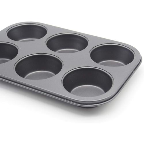 Muffin Pan 6 Cup Cupcake Baking Pan No Stick Carbon Steel Easy Clean