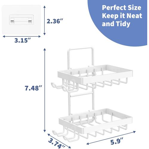 Moforoco White Double Soap Bar Holder for Shower, No Drilling, 304 Rustproof Stainless Steel, Wall Mounted Soap Holder with 4 Hooks and Razor Holder, Shower Rack Soap Tray Bar Soap for Bathroom