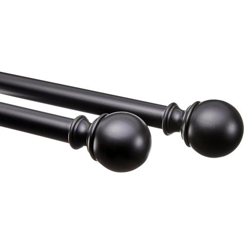 JOYDECO Basics Adjustable Curtain Rods for Windows, Round Finials, 1-Inch Rod, 32-  88, Black