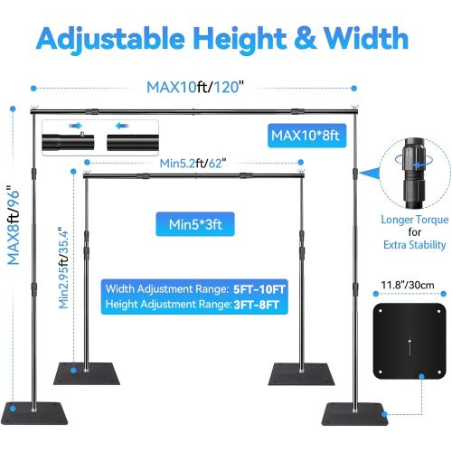 Heavy Backdrop Stand Kit, 10x8 ft(WxH) Adjustable Photographic Background Stand Support System Kit, Suitable for Professional Photography, Wedding, Family Celebration, Party, Birthday