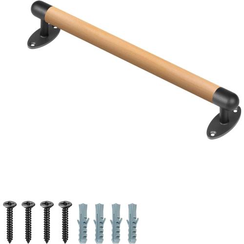 SELEWARE 26 Inch Wood Handrail Indoor Stairs Handrail Wall Mount Handrail w/Sturdy Metal Barckets, Barrier-Free Staircase Grab Bar for Elderly, 1.3 Inch Round