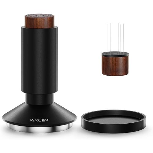 53mm Espresso Tamper & Magnetic WDT Tool, Barista Cofee Tamper with Spring Loaded, Anodized Aluminum Alloy Handle, Stainless Steel Corrugated Base with Cover for Portafilter Basket