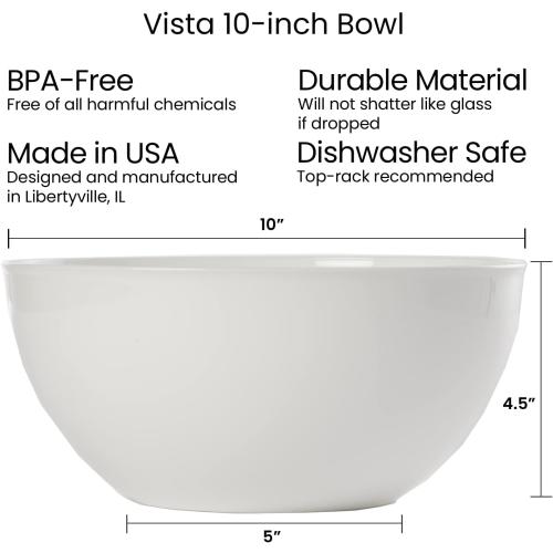 US Acrylic Vista White Plastic Salad and Serving 10-inch Bowls | set of 3 | Reusable, BPA-free, Made in the USA | 135 oz. capacity