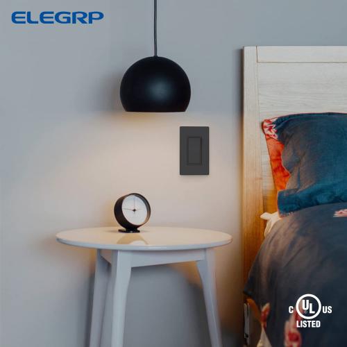 ELEGRP Matte Black Single Pole Decorator Light Switch, 15Amp, 120-277V, Decorative Paddle Rocker Switch Replacement, On/Off Wall Switch, Self-Grounding, Residential/Commercial Grade, UL/CUL (10 Pack)