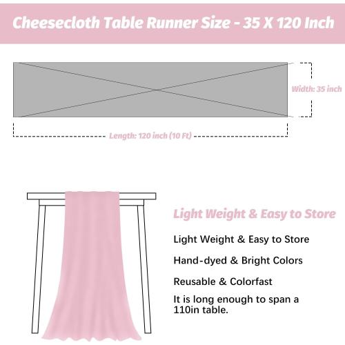 Nialnant 6 Pcs Light Pink Cheesecloth Table Runner,10Ft Pink Table Runners for Wedding Bridal Shower,Holiday Birthday Party