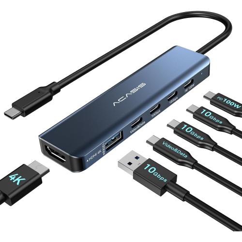 ACASIS USB C Splitter with 4K@60Hz Video Output, USB C Hub 10Gbps with 1xHDMI, 1xUSB C Video Output for Portable Monitor, 3xUSB C 10Gbps,100W PD, Multiport Adapter Splitter for Dell/HP/Mac Pro/Samsung