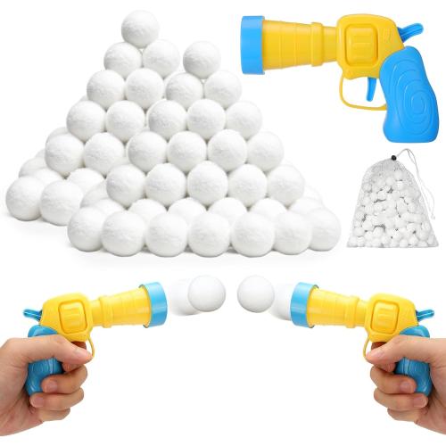 100 PCS Fake Snow Balls for Fights Indoor with Launcher,Soft Artificial Indoor Snowball Fight Set with Snow Bag,Winter Activities Vacation Essentials Christmas Games