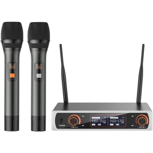 Wireless Microphones,Metal Dual Professional UHF Cordless Dynamic Wireless Microphone System for Church, DJ, Karaoke,Wedding, Home KTV Set,260Ft