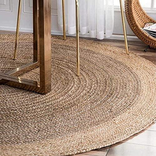 Handwoven Jute Braided Area Rug- Rustic Vintage Beige Reversible Rugs Eco Friendly Rugs for Bedroom Kitchen Living Room Farmhouse (Natural-6' Round)