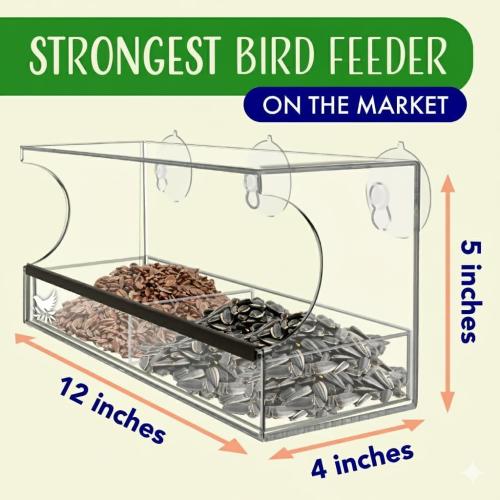 Window Bird Feeder by Nature's Hangout - No Assembly, Strong Suction Cups | Acrylic Bird Feeders for Outside Bird Watching for Cats Easy-to-Clean Birdhouse Bird Feeder for Window Viewing Slide-out Tray
