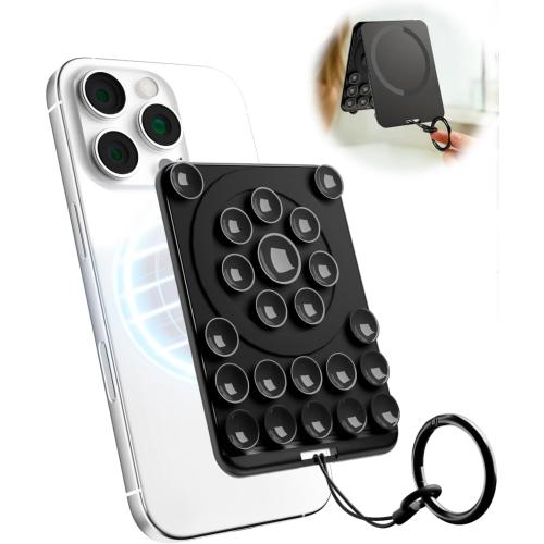 Sembo Magnetic Suction Phone Mount for MagSafe Case, Silicone Octo Cup Buddy Sticky Grip Holder for iPhone, Removable Hands-Free Selfie/Video for TikTok Influencers, Women Gift (Metal Black)