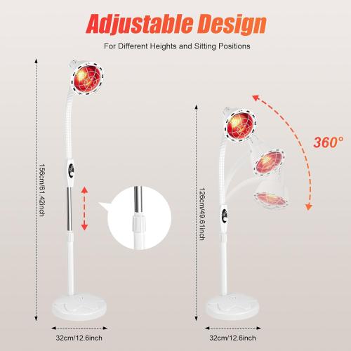 275W NIR Heat Lamp, Infrared Light for Pain and Muscle Soreness, Standing Heat Lamp, 360° Angle Adjustable, Knob On/Off, Temperature Range 0-115 ° C /32-239 ° F