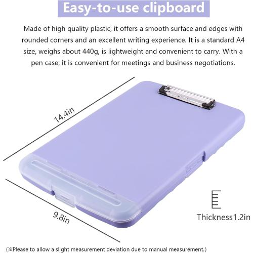 Clipboard with Storage,A4 Nursing Clipboards with Pen Holder,Heavy Duty Storage Clipboard with Low Profile Clip, Clipboards Folder Side-Opening Clip Boards,Smooth Writing Clip Board (Light Purple)