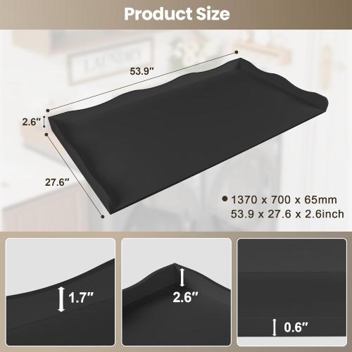 Washer Dryer Countertop,54''X27.6'' Wave Edge Wood Shelf Topper with Anti-Slip Patches,Laundry Room Washer and Dryer Laundries Hamper Counter Storage Organization (Black)