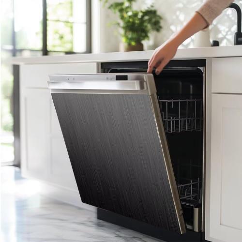 Black Brushed Stainless Steel Dishwasher Magnet Skin Cover, Black Metal Pattern Front Dishwasher Cover Magnet Decoration, Stainless Steel Home Cabinet Decals Appliances Sticker - 23L x 26H Magnetic