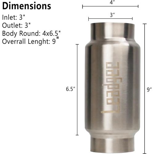 3 Inlet & Outlet Exhaust Resonator, 9 Overall Length Center Straight Through Stainless Steel Muffler,Polished