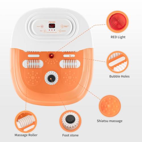 Foot Spa Bath Massager with Heat, Bubbles, Vibration and Red Light, 4 Massage Roller Pedicure Foot Spa Tub for Feet Stress Relief, Foot Soaker with Mini Acupressure Massage Points Temperature Control