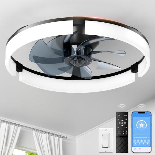 20 Ceiling Fans with Lights and Remote, 3000K-6500K Dimmable Flush Mount, 6 Speed Quiet Reversible Motor, APP & Remote Control, Low Profile Fandelier for Bedroom, Kitchen, Living Room