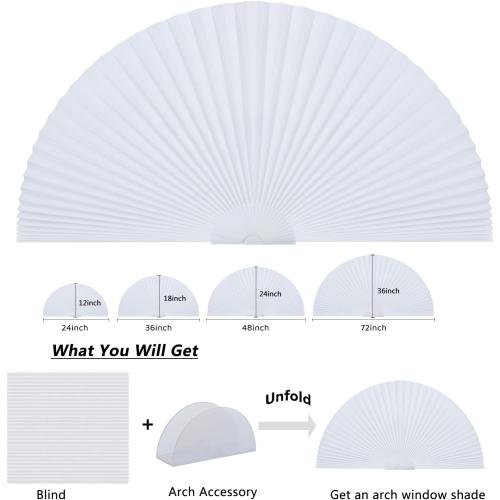 Arch Window Shade Radius 18 inch Half Circle Arched Non-Woven Stick on Cut to Size self Adhesive Light Filtering Half Moon Round Window Covering Pleated Blinds for Front Door