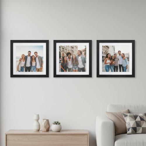 Boarding 12x12 Wood Picture Frame with Shatter-Resistant Glass, Black Square Frame with Engineered Wood for 10x10 with Mat or 12x12 Without-Sylvan Collection for Wall Display