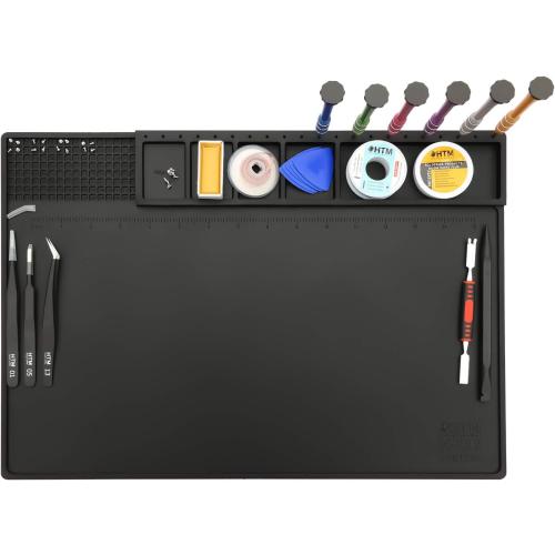 HTM-202 Black Silicone Soldering Mat Heat Resistant Large Magnetic Electronic Repair Work Mat,Expand Work Area for Soldering, Electronics, Computer Repair Etc