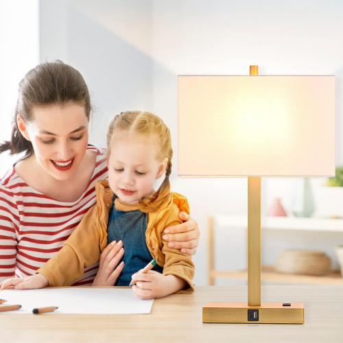 21 Touch Bedside lamps with 2 USB & AC Outlets, 3-Way Dimmable Bedside Table Lamps Set of 2 for Bedroom Living Room Office Reading, White Shade Lamps for Night Stands, 2700K LED Bulbs Included