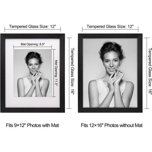 Boarding 12X16 Picture Frame with Shatter-Resistant Glass - Use as Frame for 9x12 Photo with Mat or 12 x16 without Mat,Sylvan Collection,Photo Frames for Wall Display (Black, 12X16)