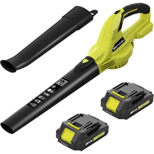 SEYVUM Leaf Blower, 20V Cordless Blower with 2 Pcs Li-ion Battery, Electric Leaf Blower for Lawn Care, 320CFM 150MPH Battery Powered Blowers, for Patio, Garden Cleaning, Fast Charger Included