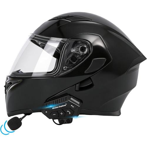 Motorcycle Bluetooth Modular Helmet, DOT FMVSS-218 Approved Flip Up Full Face Motorcycle Dual Visor Helmet, with Dual Speakers and Microphone, for Adults Men and Women