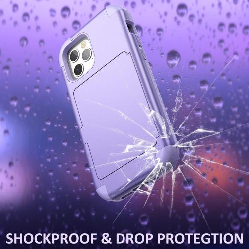 WeLoveCase iPhone 12/12 Pro Wallet Case - Light Purple, Shockproof Defender, Credit Card Holder & Hidden Mirror, 6.1 inch