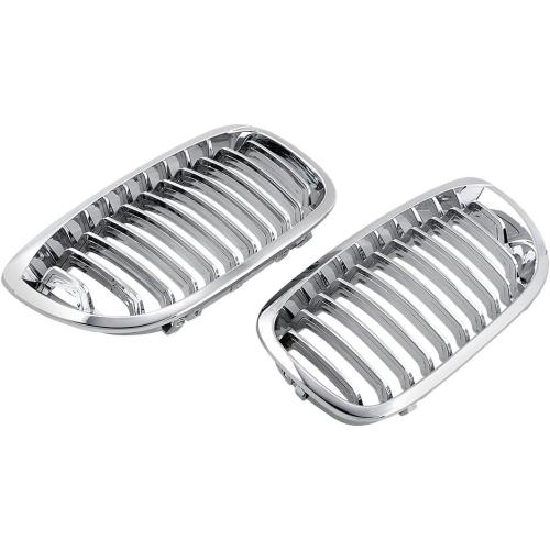 AMOPACORP For 2003-2006 E46 3 series Coupe Cabriolet 2-Door LCI Facelift 1 Pair of Left Right Chrome Front Hood Bumper Single Line Kidney Grille Grill
