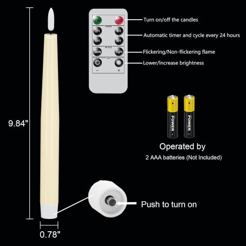 GenSwin Flameless Taper Candles with Remote Timer, Real Wax LED Flickering Candlesticks Battery Operated 3D Wick for Wedding, Party, Home(Ivory, 9.84, Set of 3)