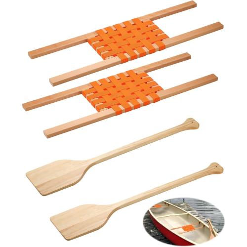 34″ Wood Canoe Seat with 32″ Paddles, 4Pcs Replacement Canoe Hardware Accessories